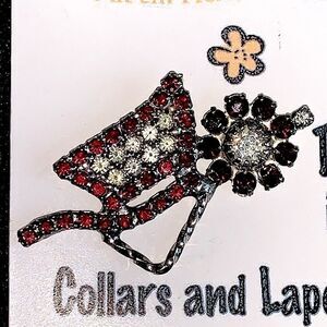 Rhinestone red white blue garden wheelbarrow pin